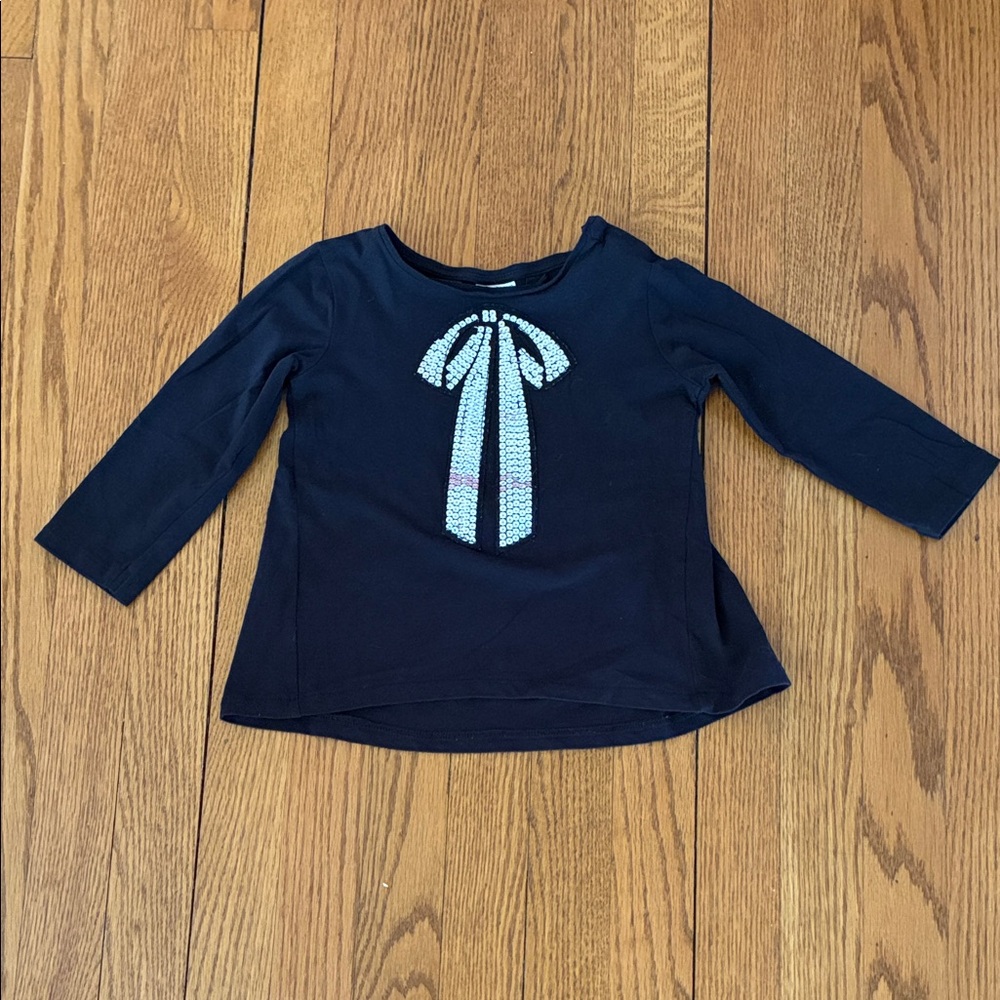 Zara Navy Long Sleeve Kids Tee with Bow Accent
